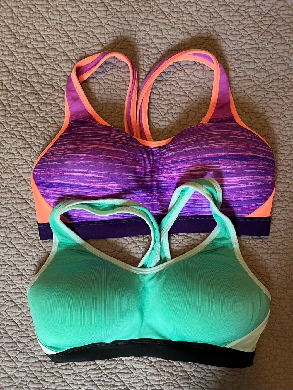 Champion Purple Heather & Mint colored Wireless Sports Bras - set of 2